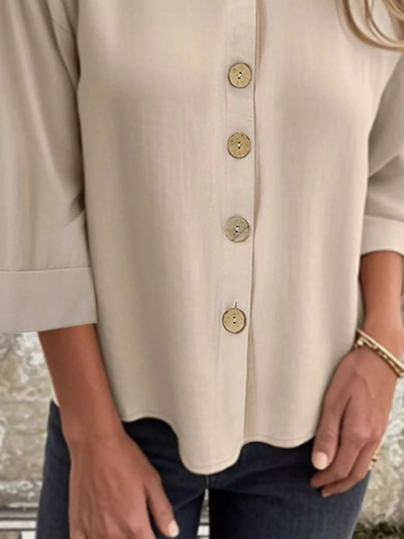 Full Size Button-Front 3/4 Sleeve Casual Blouse Plus Size by Lady Ros