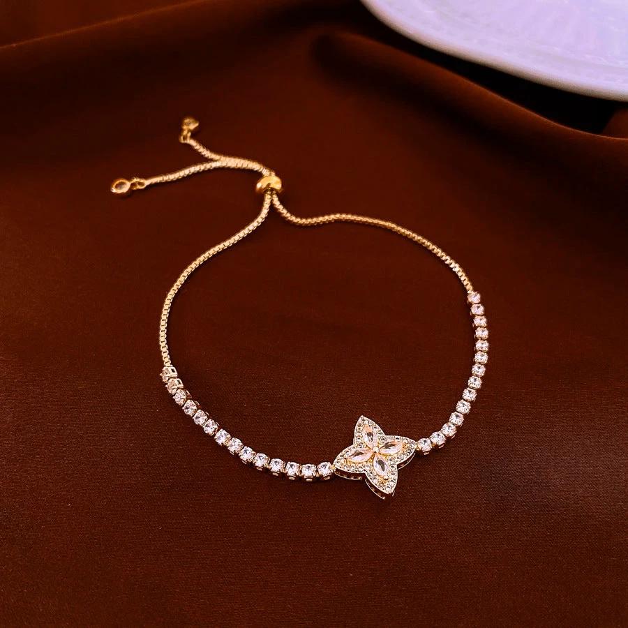 Elegant Zircon Four-petal Flower Bracelet by GJG Denim