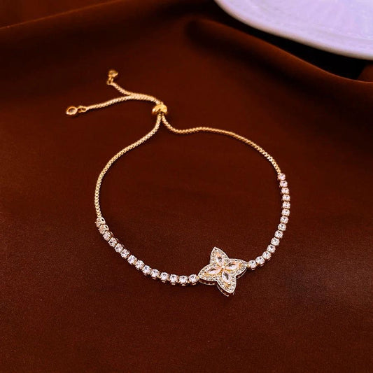Elegant Zircon Four-petal Flower Bracelet by GJG Denim