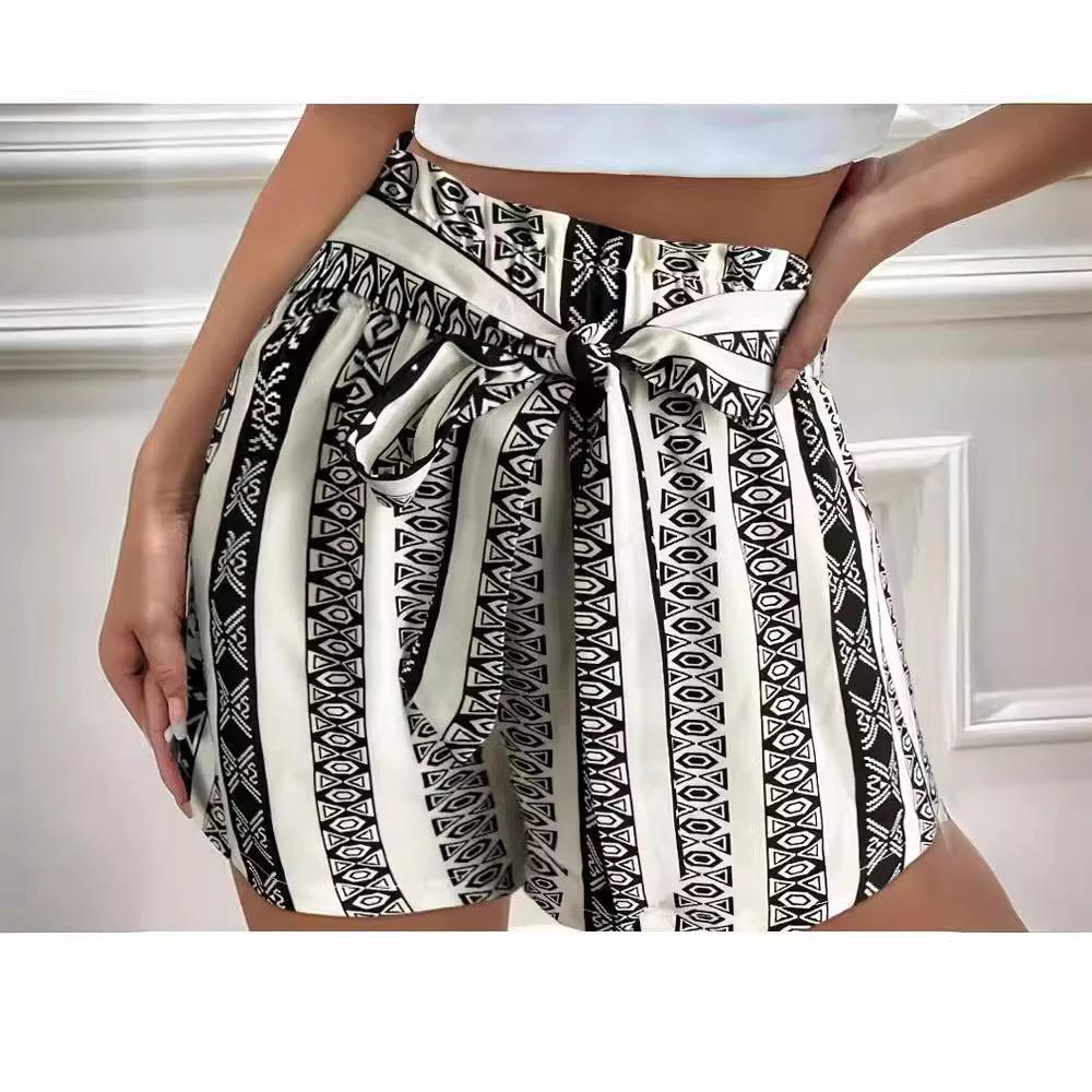 Belt Printed Casual Shorts For Commuter Women by GJG Denim