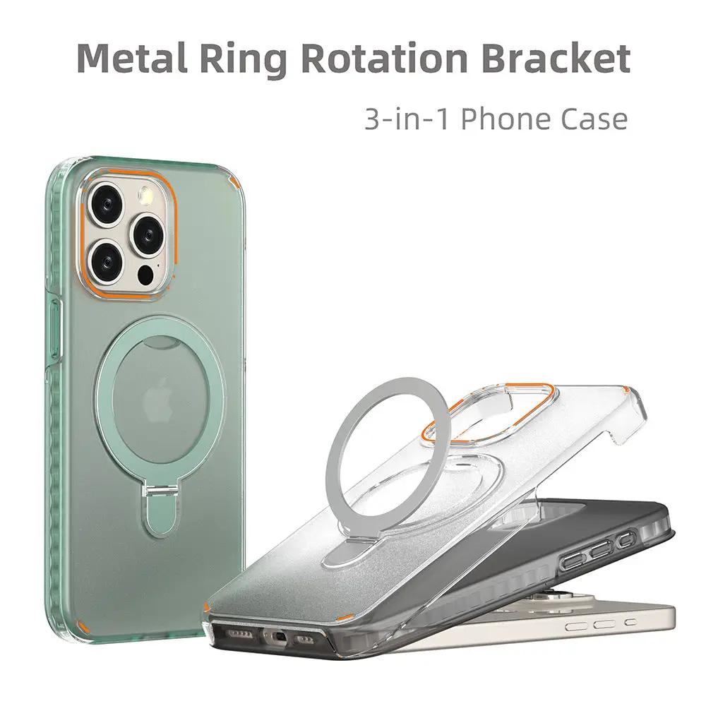 New Colorful Magnetic Bracket Phone Case With Holder Stand Cover For Magesafe Magnetic Transparent Wireless Charge Case For Phone by GJG Denim