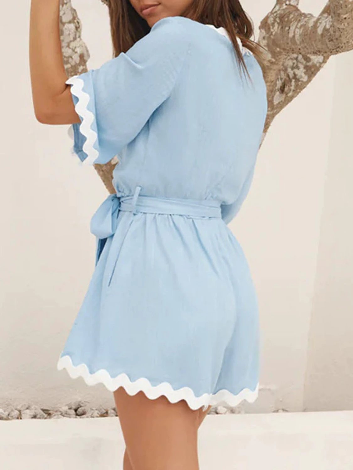 Contrast Trim Surplice Tie Waist Romper by Lady Ros
