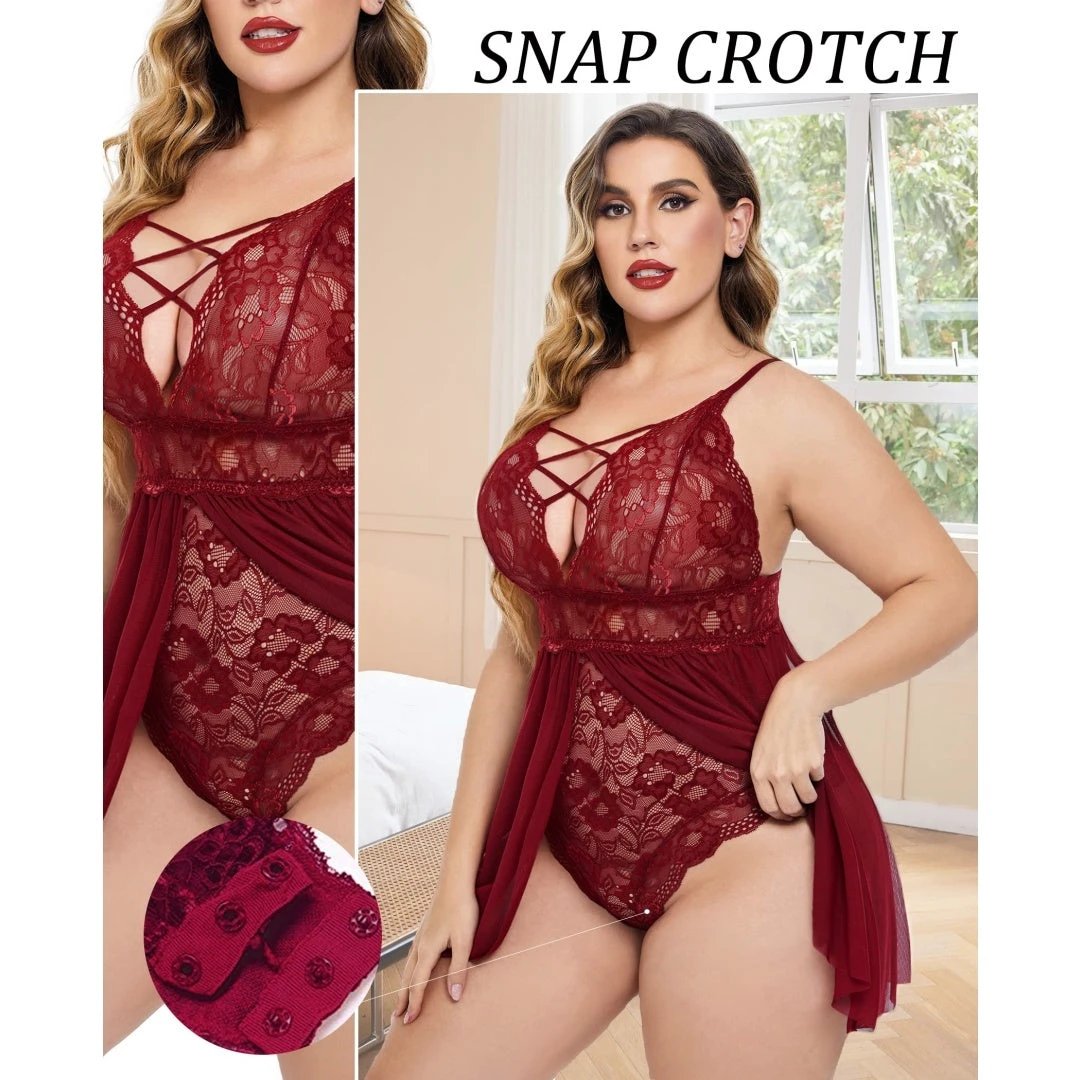 Plus Size Babydoll Womens Snap Crotch Lingerie V NeckLace Nighty Sleepwear Womenswear Comfort BasicMinimalist Spaghetti Strap Lingerie For Women Nightgown by GJG Denim