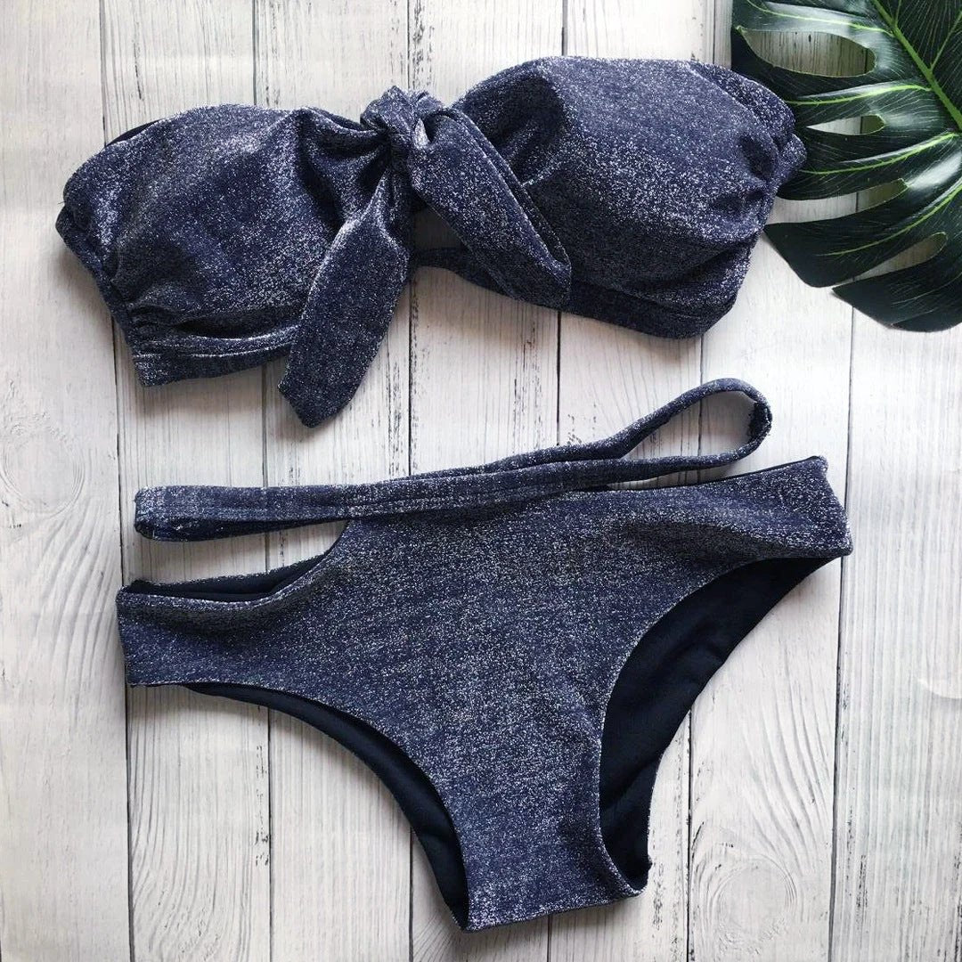 Swimsuit black sequined knit sexy swimsuit bikini by GJG Denim