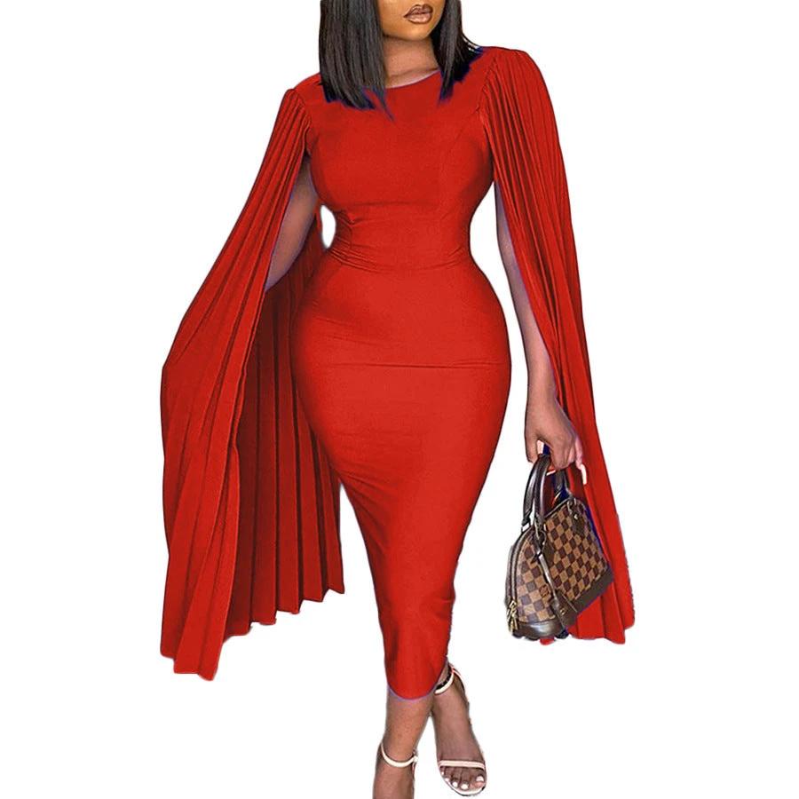 Fashion Pleated Cape Plus Size Gown by GJG Denim