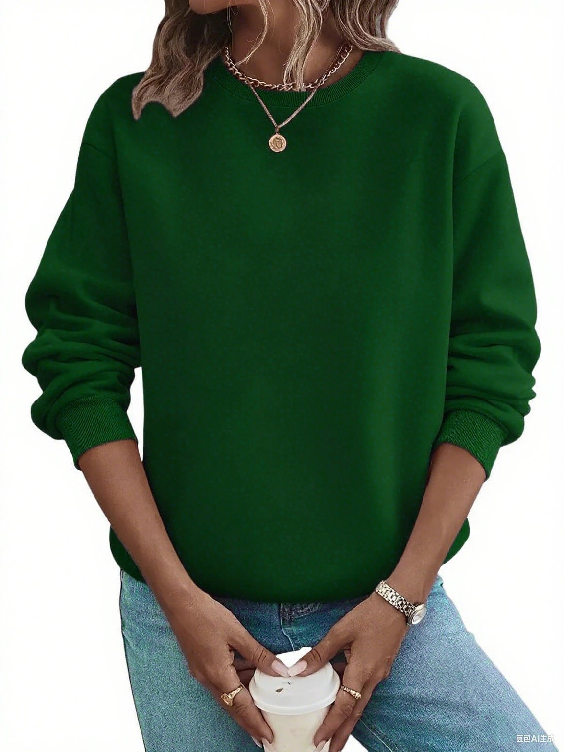 Solid Color Blank Round Neck Plus Size Fashion Sweater by GJG Denim