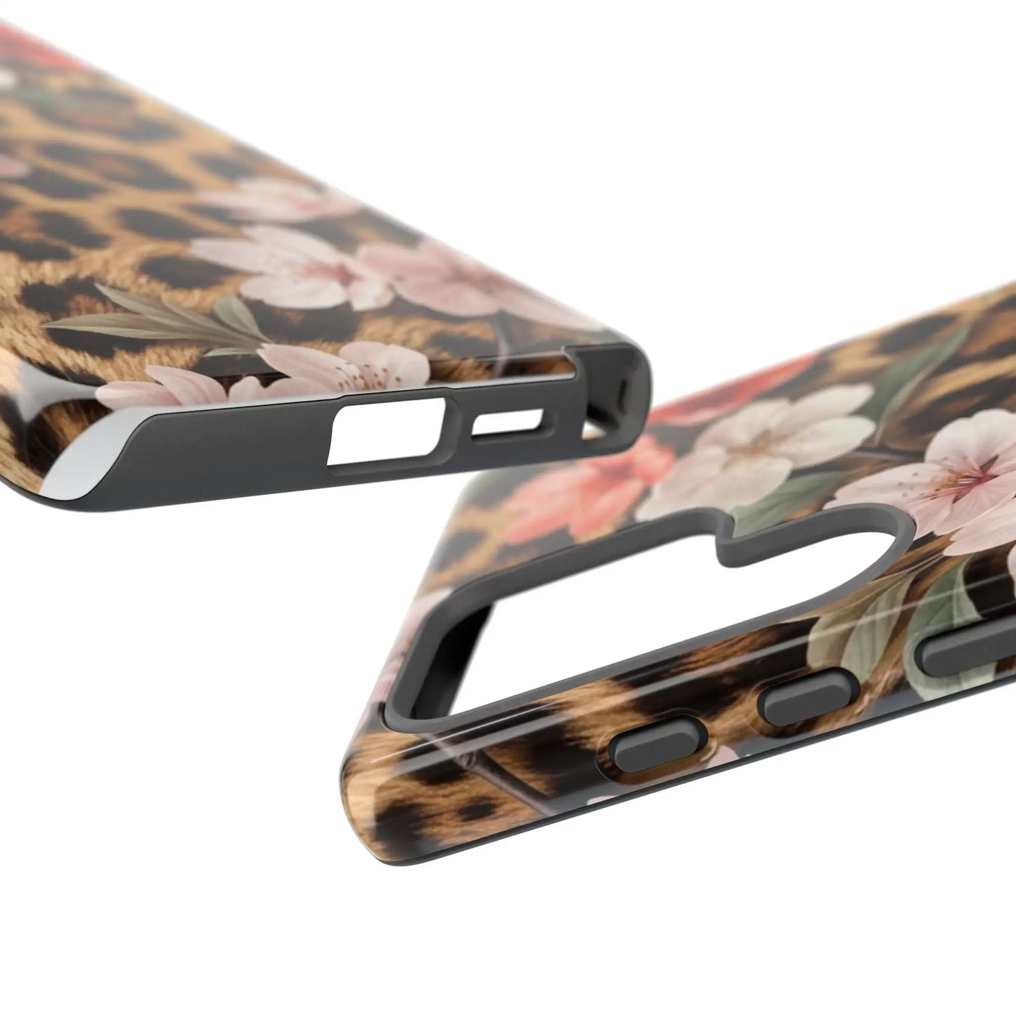 Leopard Floral Tough Case — Protective Phone Case with Pink Cherry Blossoms by Printify
