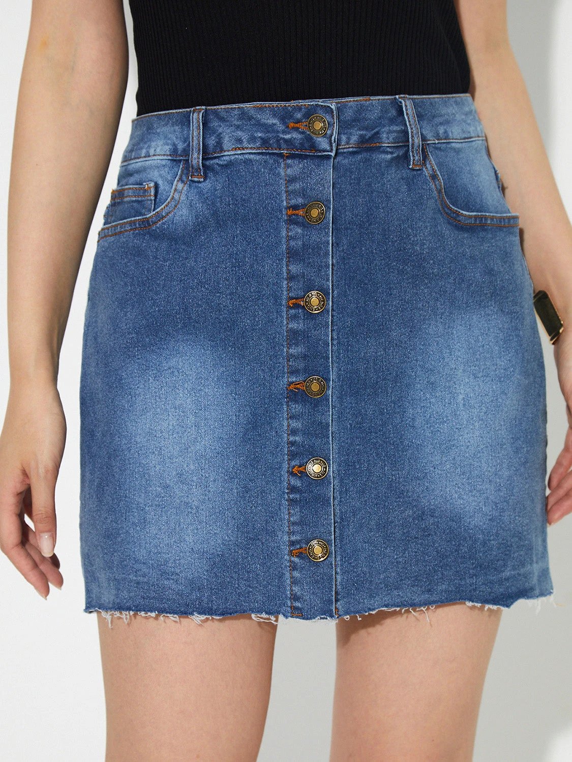 Pocketed Button Up Denim Skirt by Lady Ros