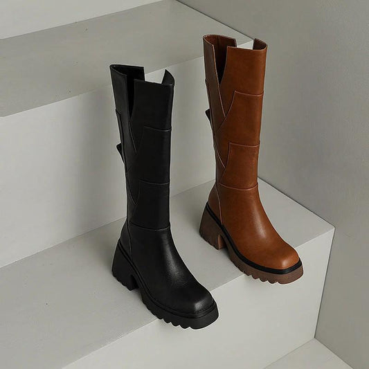 Brown Women's Platform Below The Knee Boots by GJG Denim