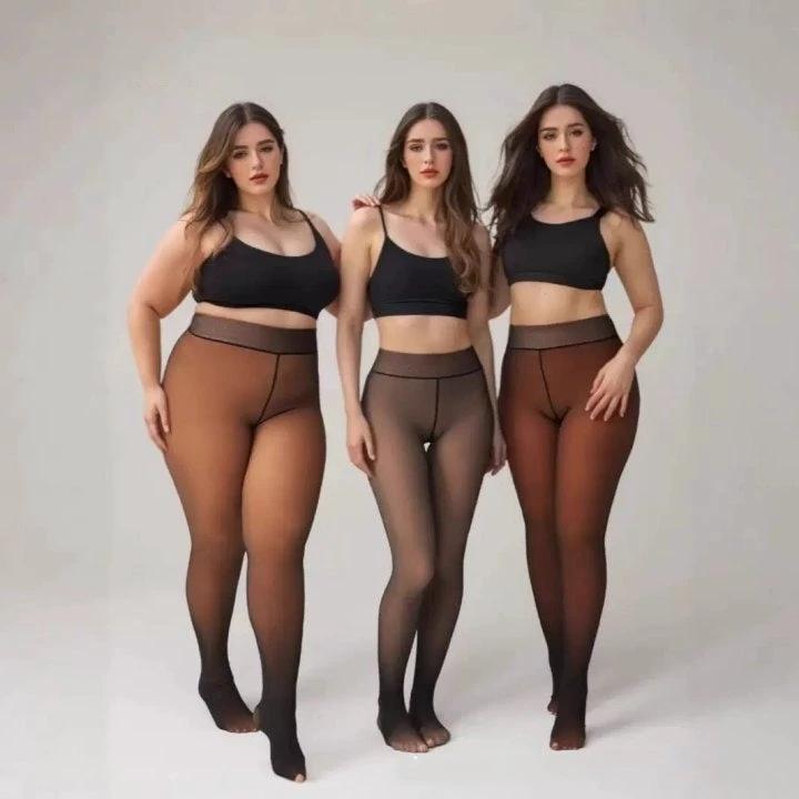 One-line True See-through Leggings Fleece-lined Warm Women's Outer Wear Pantyhose by GJG Denim
