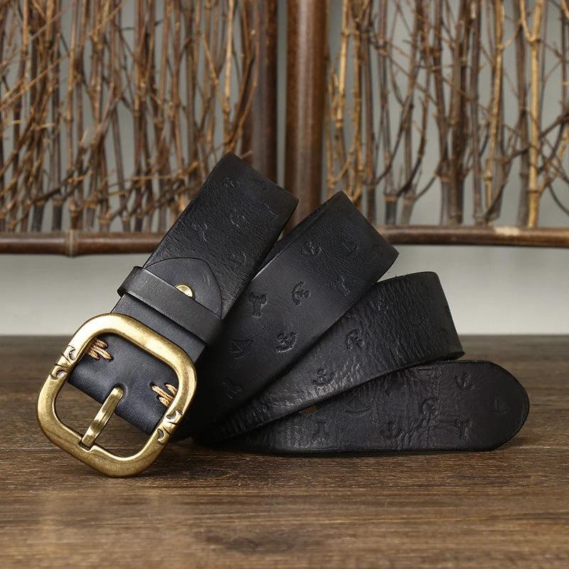 Men's Patterned Leather Belt by GJG Denim