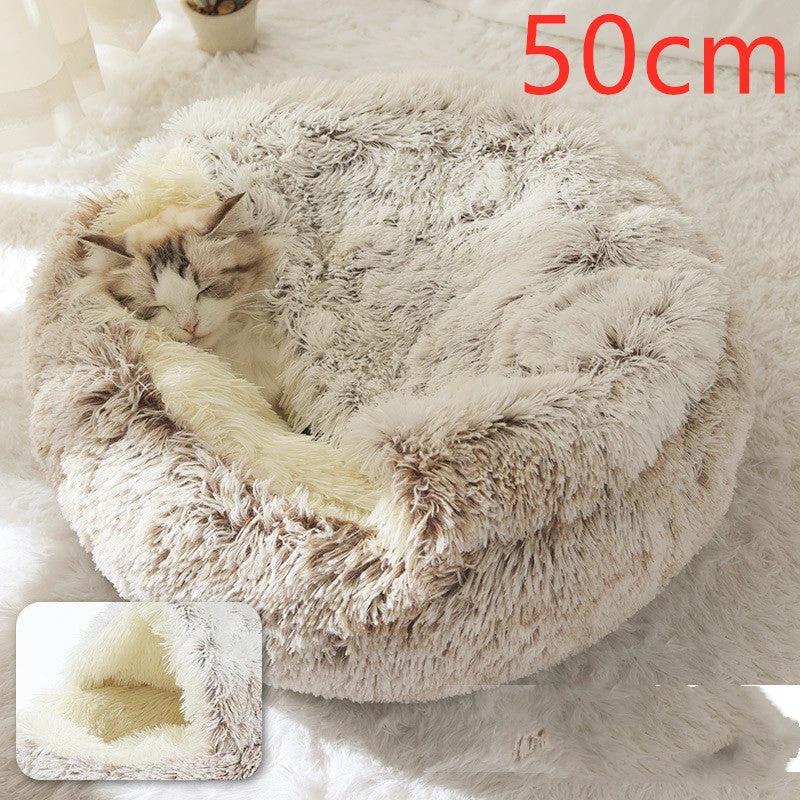 2 In 1 Dog And Cat Bed Pet Winter Bed Round Plush Warm Bed House Soft Long Plush Pets Bed Pet Products by GJG Denim
