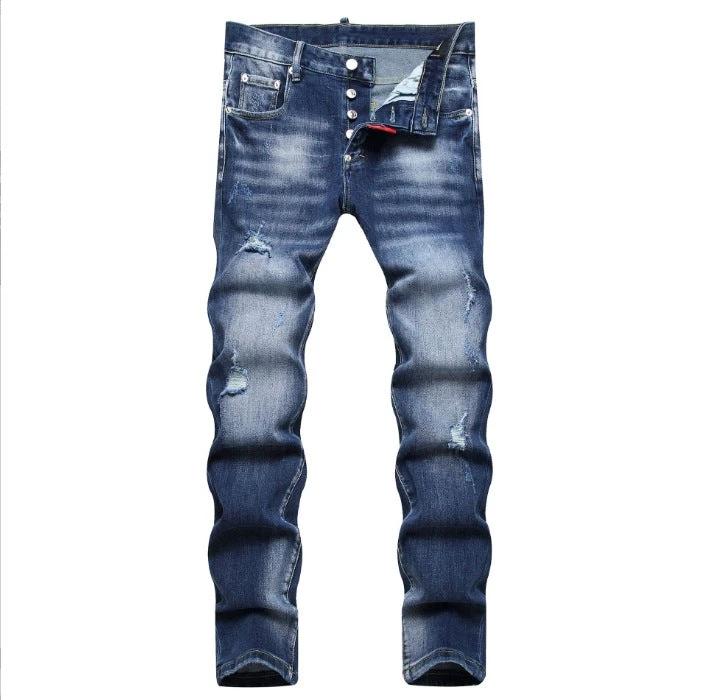 Fashionable Trendy Men's Slim-fit Denim Jeans With A Distressed Design by GJG Denim