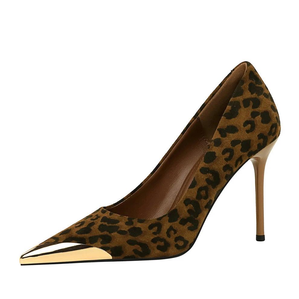 Women's Stiletto Suede Pointed Leopard-print High Heels by GJG Denim