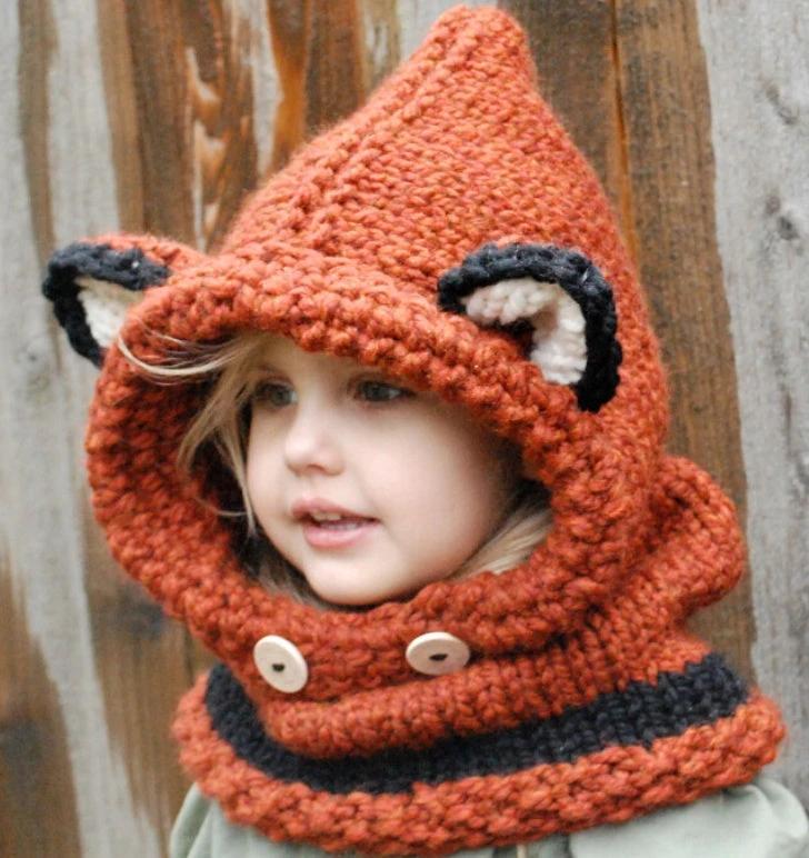 Children's wool knit hat hand-knitted warm earmuffs cape caps for men and women by GJG Denim