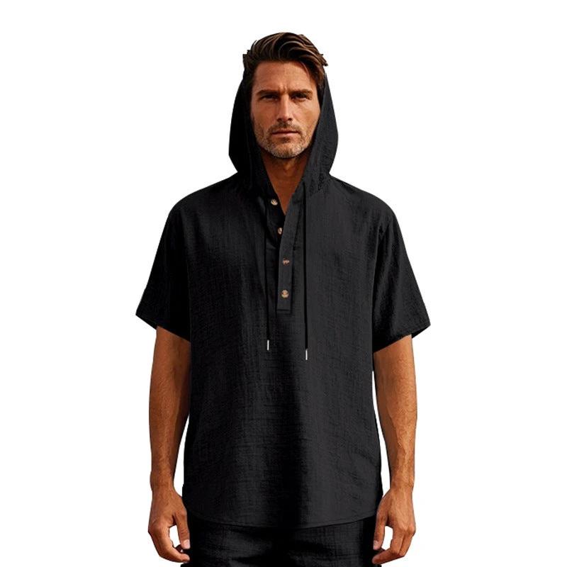 European And American Linen Short-sleeved Men's T-shirt Simple by GJG Denim