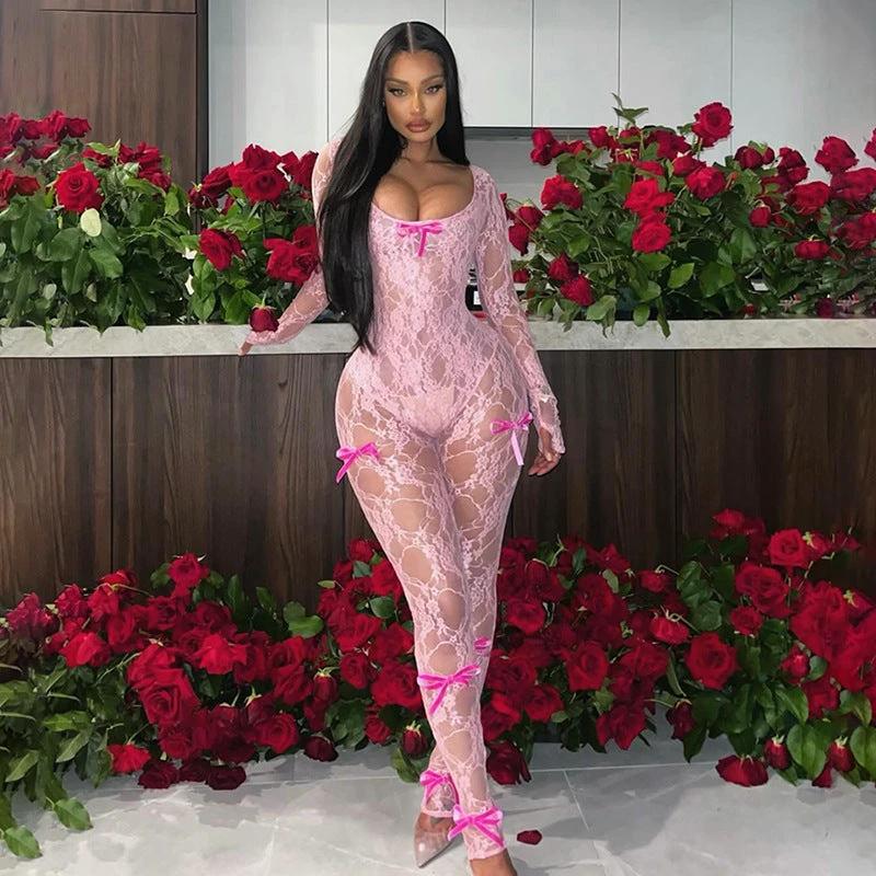 Tight Long Sleeve Lace Jumpsuit Women by GJG Denim