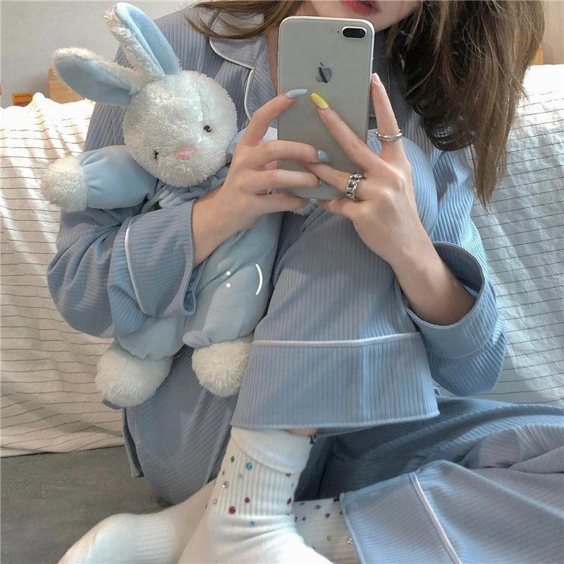 Japanese Pajamas Women Ins Sweet And Simple Homewear Suit by GJG Denim