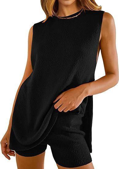 Summer Loose-fitting Casual Round-neck Vest Shorts Knitting Suit Women by GJG Denim