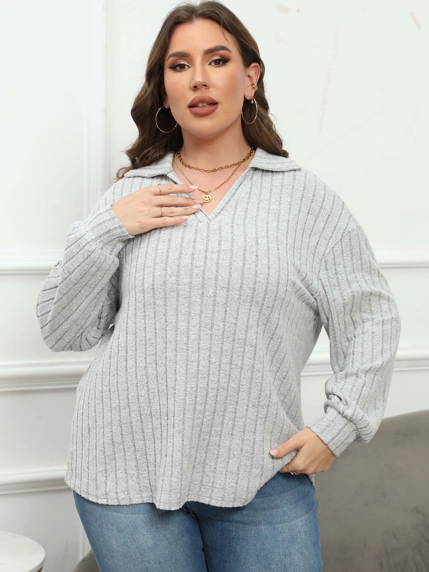 Women's Plus Size Polo Collar Bottoming Shirt by GJG Denim