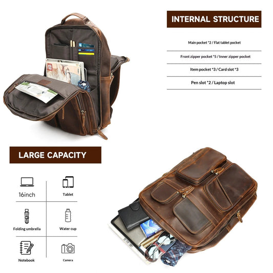 Men's Leather Large-Capacity Backpack by GJG Denim
