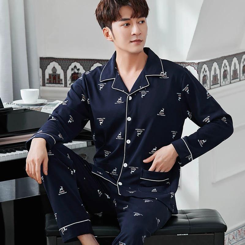 Men's Cotton Long-sleeved Pajamas by GJG Denim