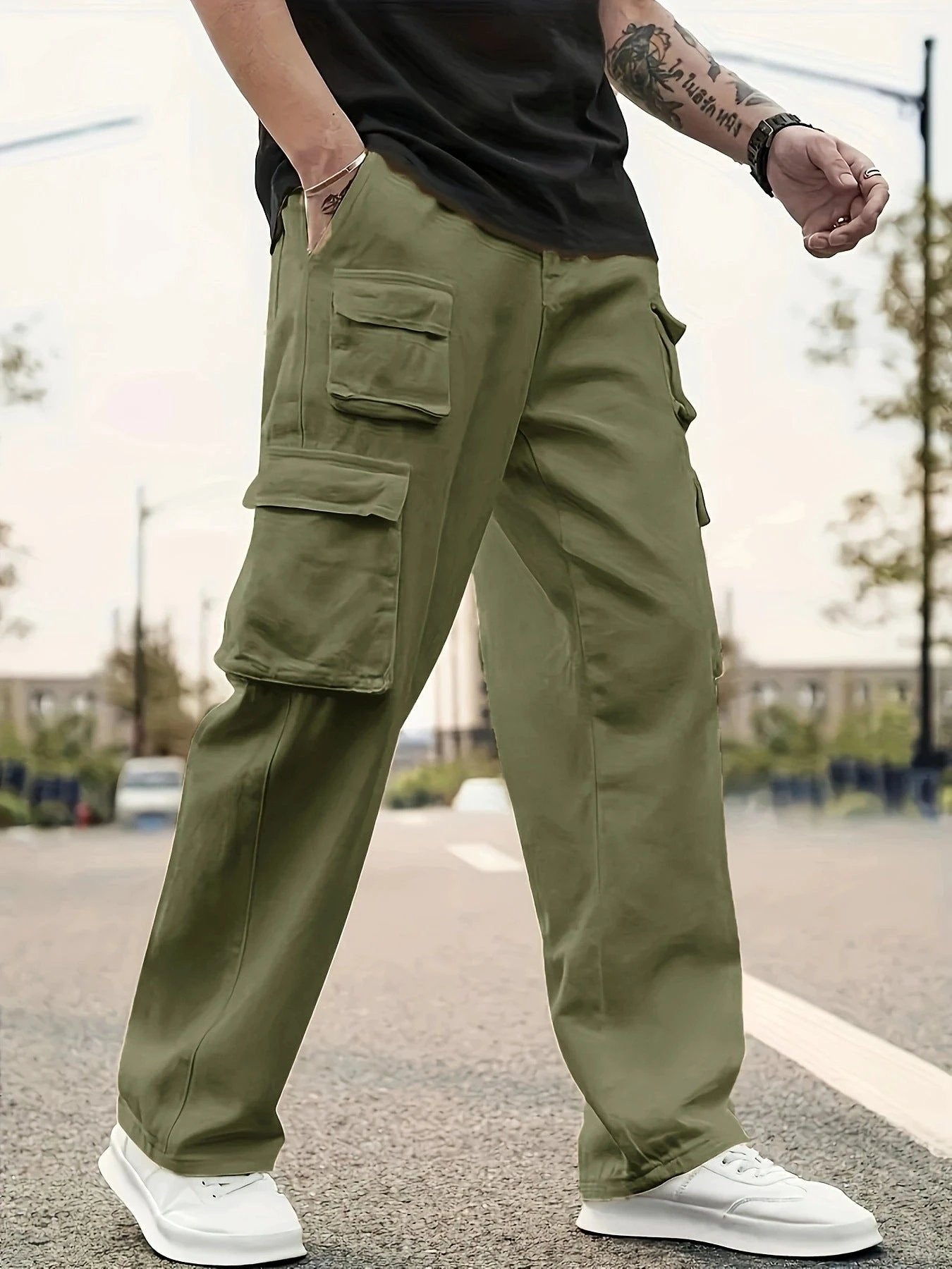 Men's Casual Cargo Pants Loose by GJG Denim