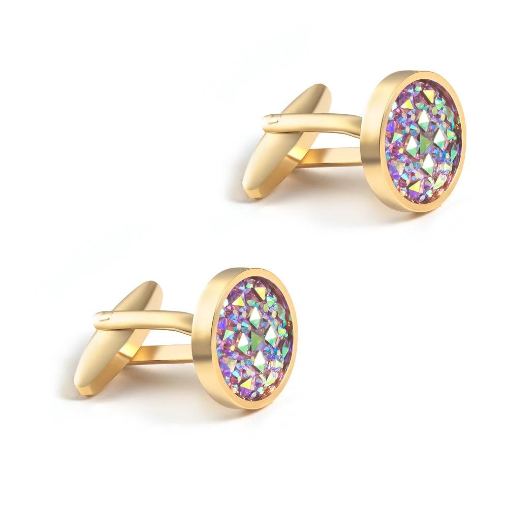 Men's Round Inlaid Rhinestone Cufflinks by GJG Denim