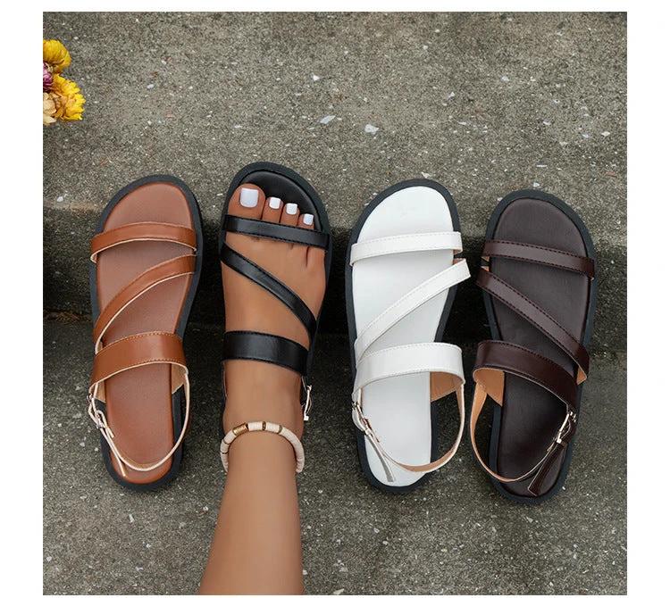One-line Flat For Outdoors Casual Sandals Women's Shoes Sandals Plus Size Beach by GJG Denim