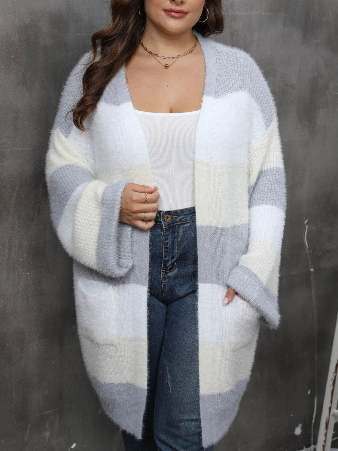 Plus Size Open Front Long Sleeve Cardigan by Lady Ros