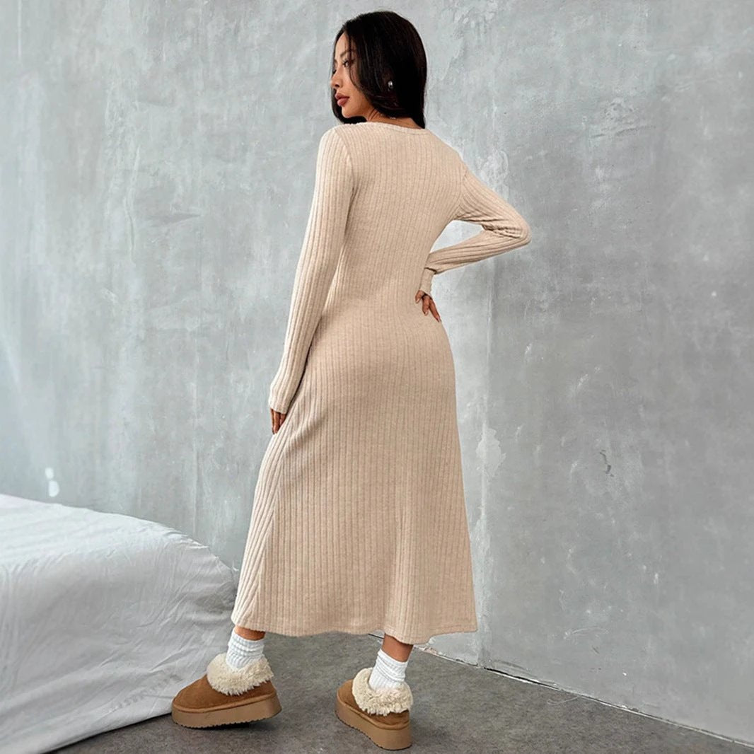 Slim V-neck Solid Color Dress Sweater by GJG Denim