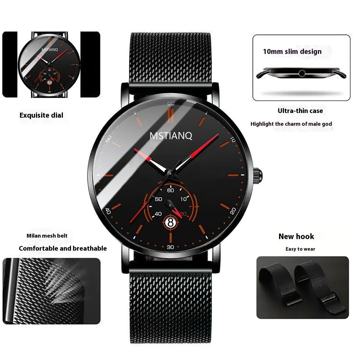 Stylish Black Technology Belt Refined Steel Casual Calendar Watch by GJG Denim