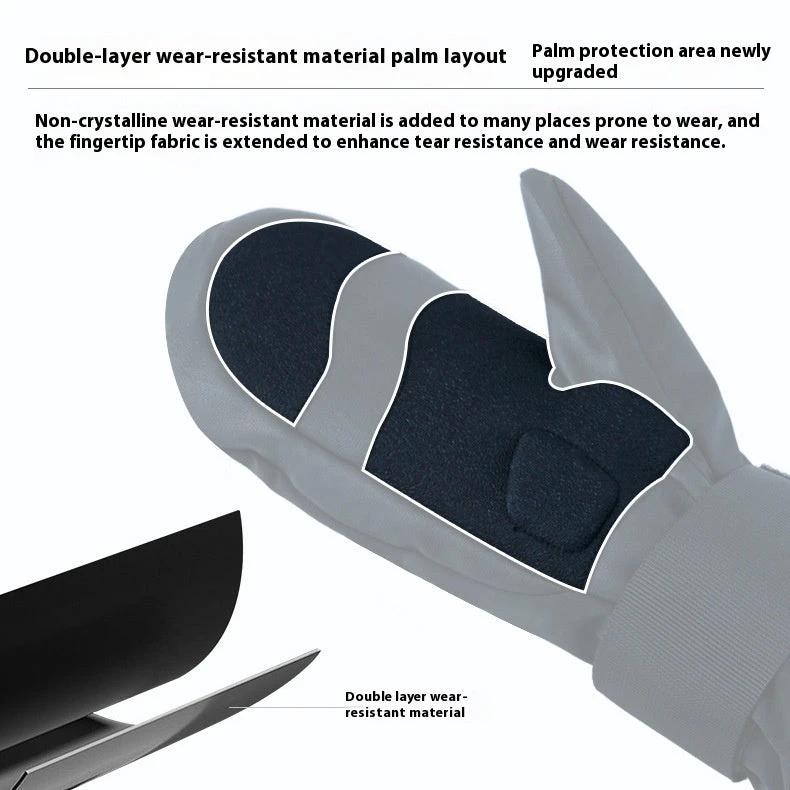 Men's Built-in Wristband Shock Absorption Veneer Warm Waterproof Ski Gloves by GJG Denim
