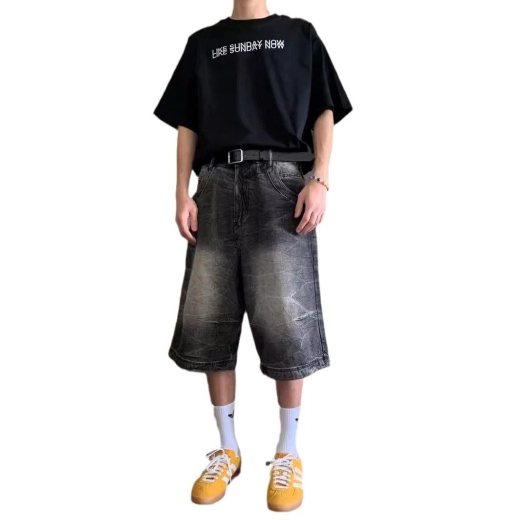 Loose Casual Straight-leg Washed Do The Old Cowboy Shorts Men by GJG Denim