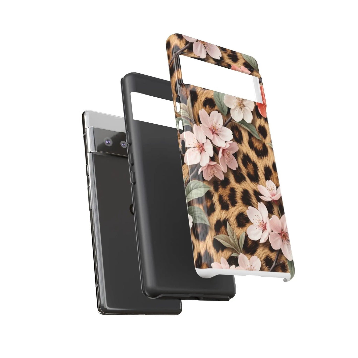 Leopard Floral Tough Case — Protective Phone Case with Pink Cherry Blossoms by Printify