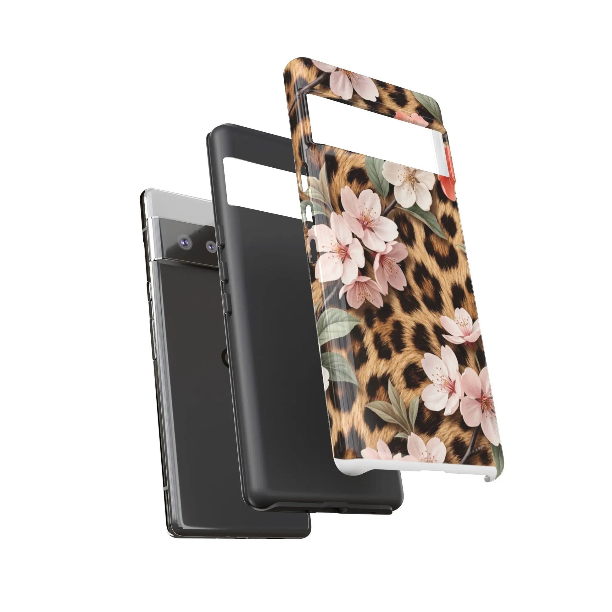 Leopard Floral Tough Case — Protective Phone Case with Pink Cherry Blossoms by Printify