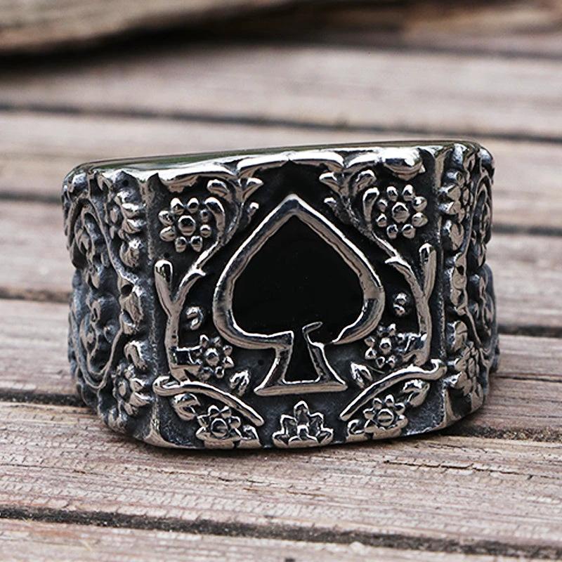 Titanium Steel Spades Epoxy Carved Men's Ring by GJG Denim