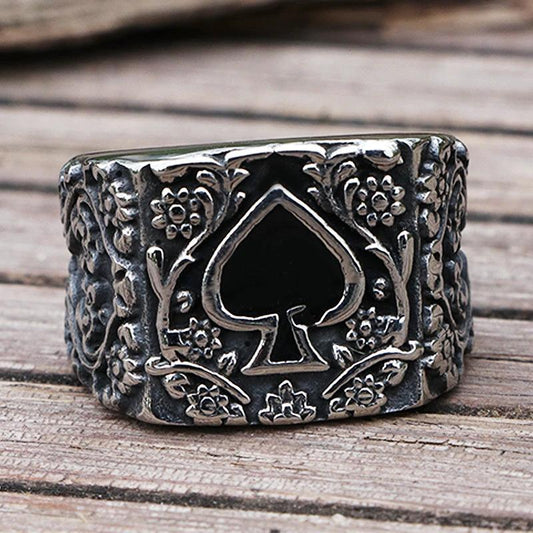 Titanium Steel Spades Epoxy Carved Men's Ring by GJG Denim