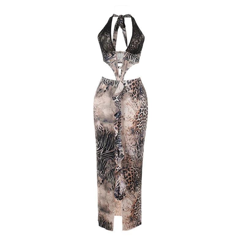 Elegant Sexy Leopard Print Hot Girl Hip cut out Dress by GJG Denim