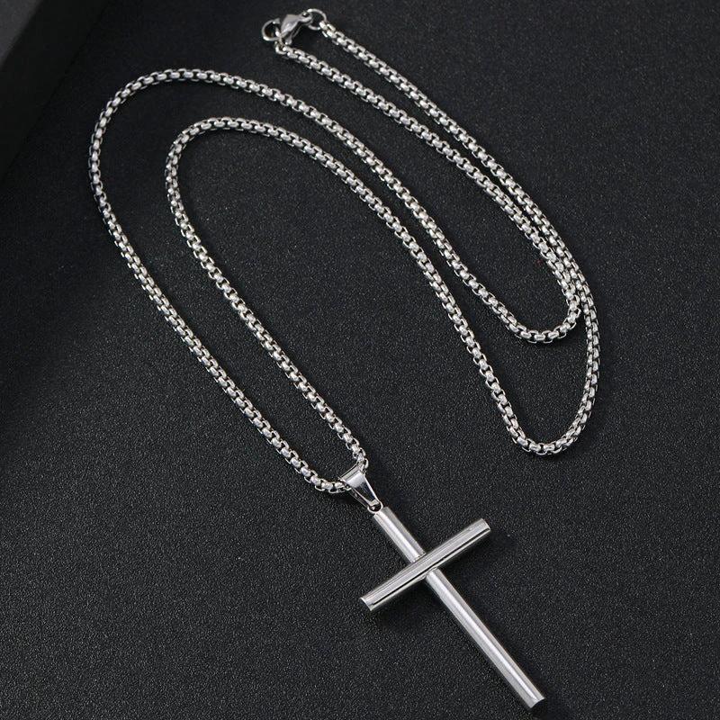 Round Large Beveled Cross Necklace Titanium Steel For Men by GJG Denim