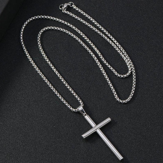 Round Large Beveled Cross Necklace Titanium Steel For Men by GJG Denim