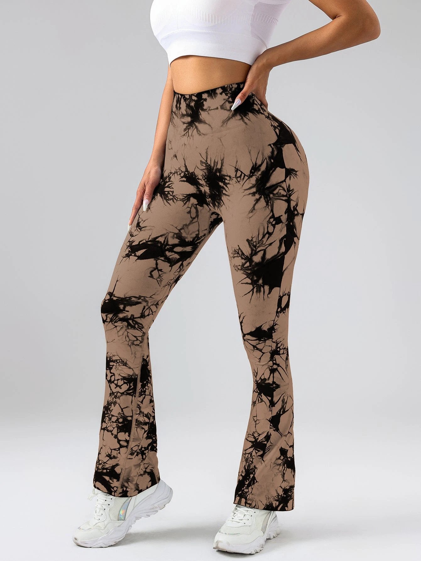 High-Waist Tummy Control Flare Yoga Pants For Women, Tie-Dye Stretch Slimming Bootcut Workout Pants, Fitness & Sports Activewear by GJG Denim