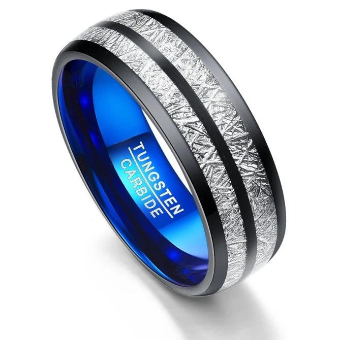 8mm Width Black Blue Tungsten Carbide Ring by GJG Denim