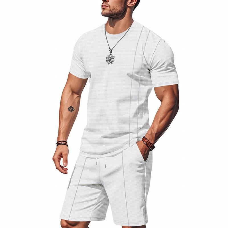 Men's Crew-Neck Short-Sleeve T-Shirt And Shorts Set by GJG Denim