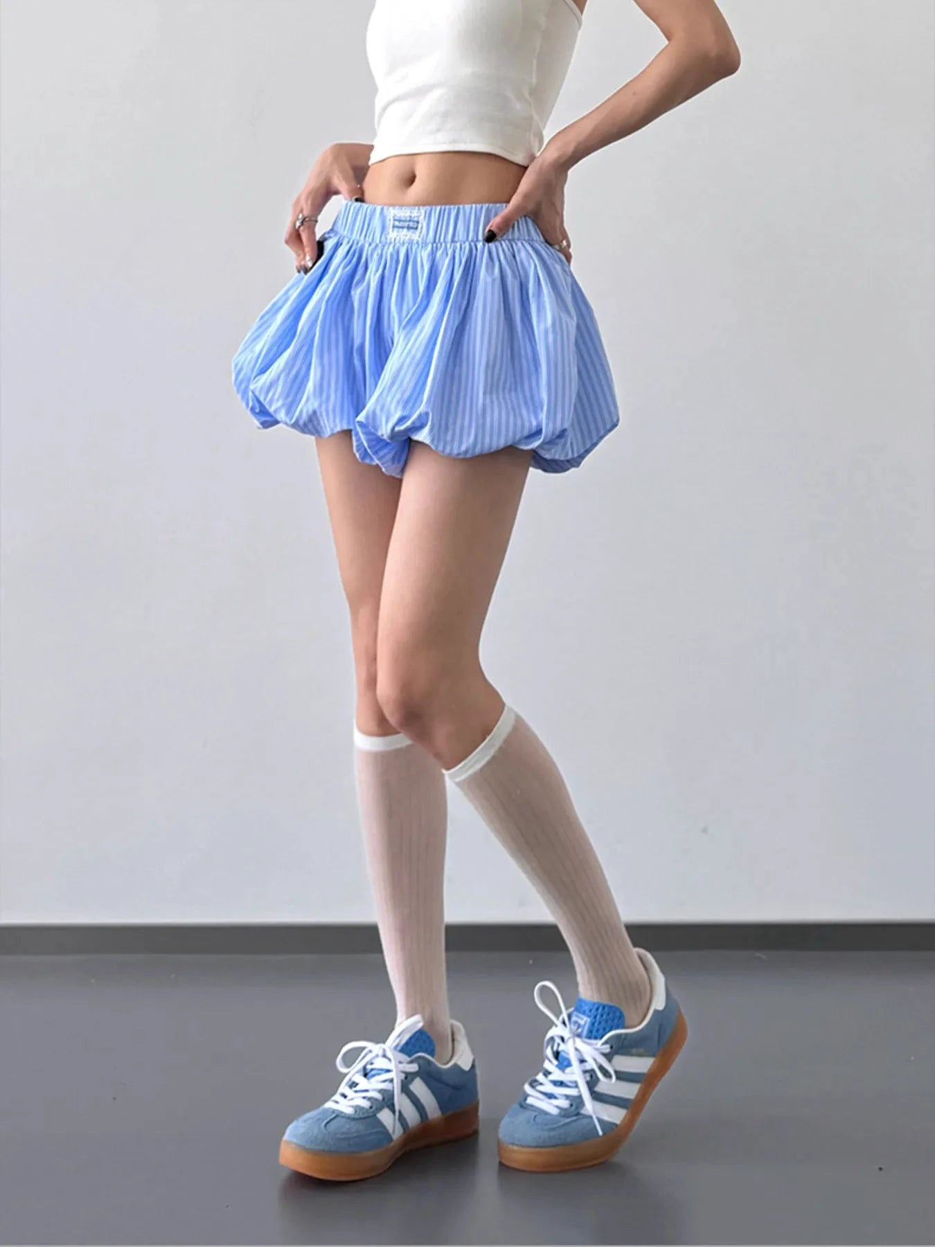 Striped Bubble Hem Casual Shorts by Lady Ros