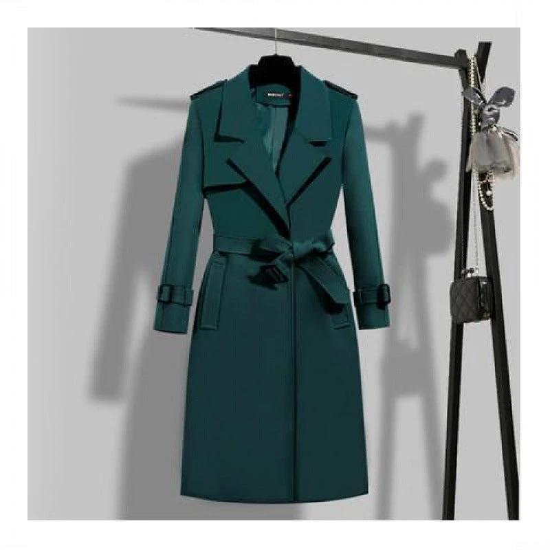 Elegant Slim-fit Slimming Waist Mid-length Trench Coat by GJG Denim