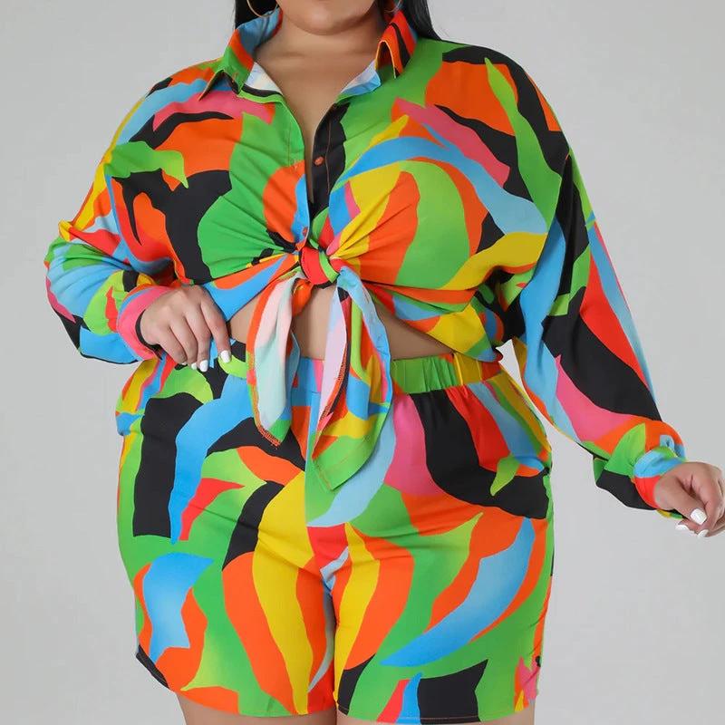 Printing Lapel Women's Plus Size Shirt by GJG Denim