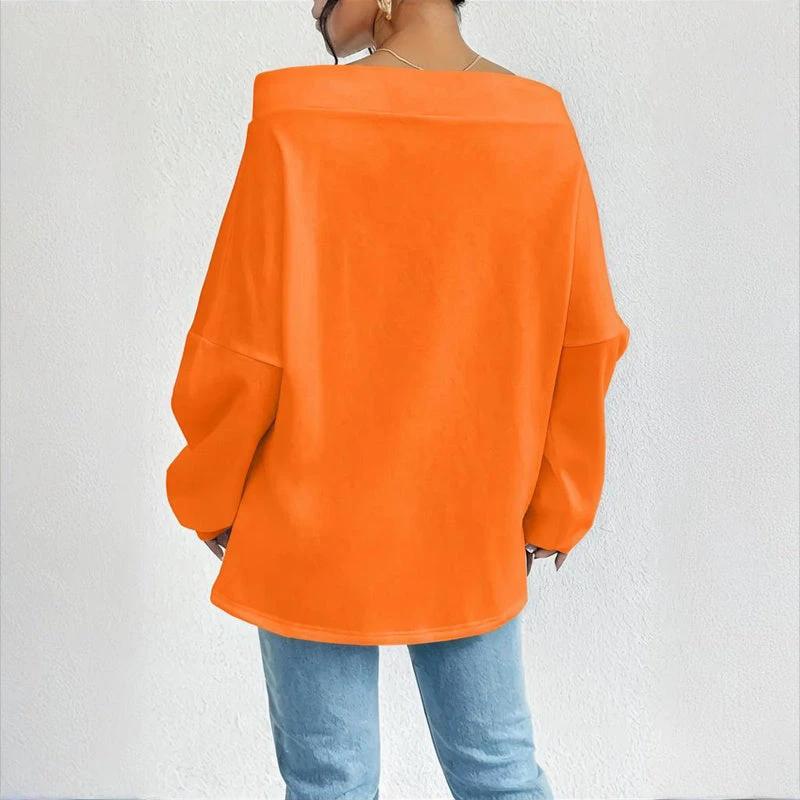 Plus Size Women's Solid Color Off-Shoulder Long Sleeve Pullover With Drawstring - Casual Ribbed Detail Top For Spring&Fall by GJG Denim