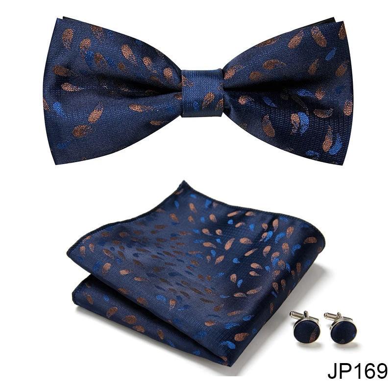 Men's Formal Bow Tie Handkerchief and Cuff links Set by GJG Denim