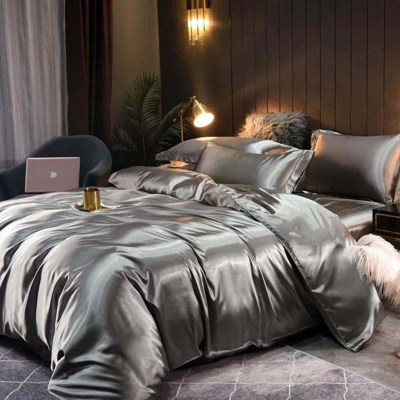 Pure-color Double-sided Silk Quilt Cover Four-piece Set by GJG Denim